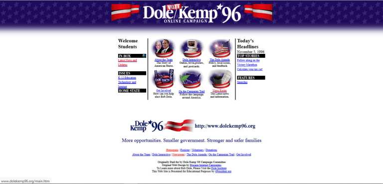 Diseño web del la página web de Dole Kemp de 1996