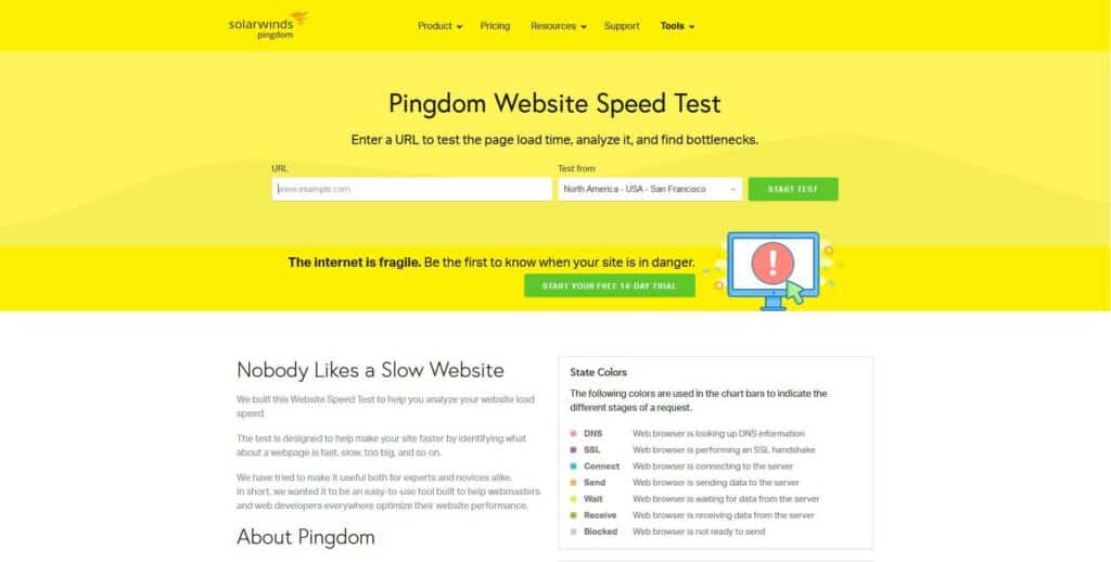 Pingdom herramienta para velocidad de carga web en SEO