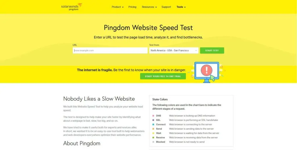 Pingdom herramienta para velocidad de carga web en SEO